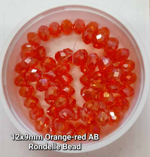 Orange-Red AB 12x9mm Faceted Glass Rondelles