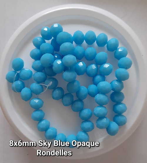8x6mm Faceted Glass Rondelles - SKY BLUE OPAQUE - approx 72 beads