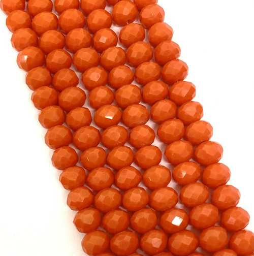 8x6mm Faceted Glass Rondelles - ORANGE-RED OPAQUE - approx 72 beads