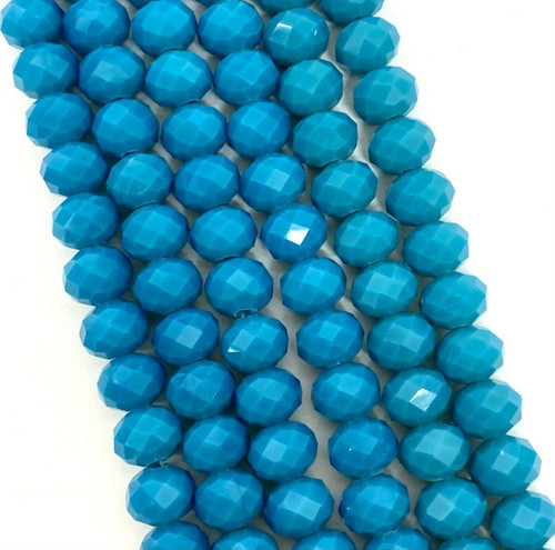 Dark Turquoise Opaque 8x6mm Faceted Glass Rondelles