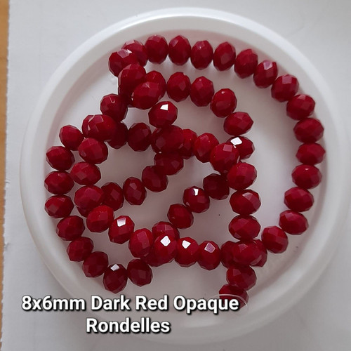 Dark Red Opaque 8x6mm Faceted Glass Rondelles
