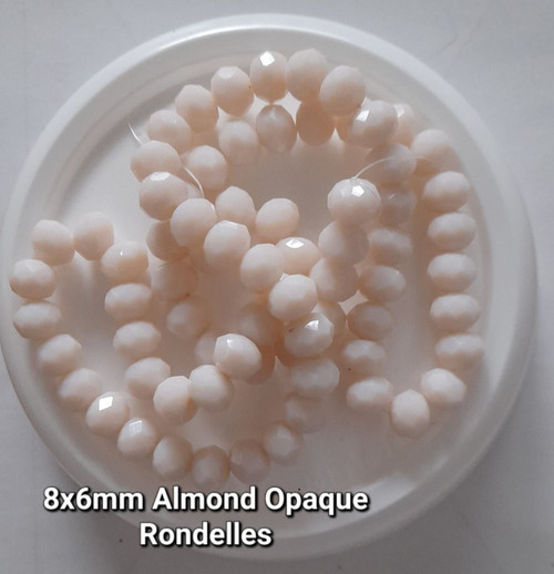 Almond Opaque 8x6mm Faceted Glass Rondelles