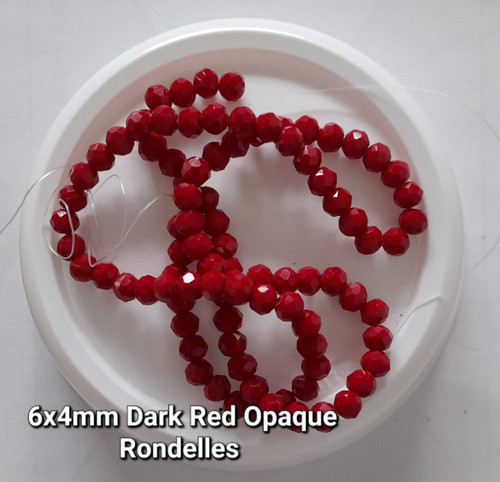 6x4mm Faceted Glass Rondelles - DARK RED OPAQUE - approx 100 beads / 16 inch strand