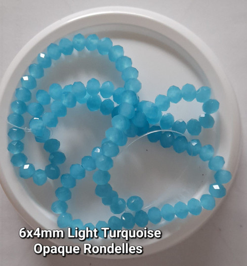 Light Turquoise Opaque 6x4mm Faceted Glass Rondelles