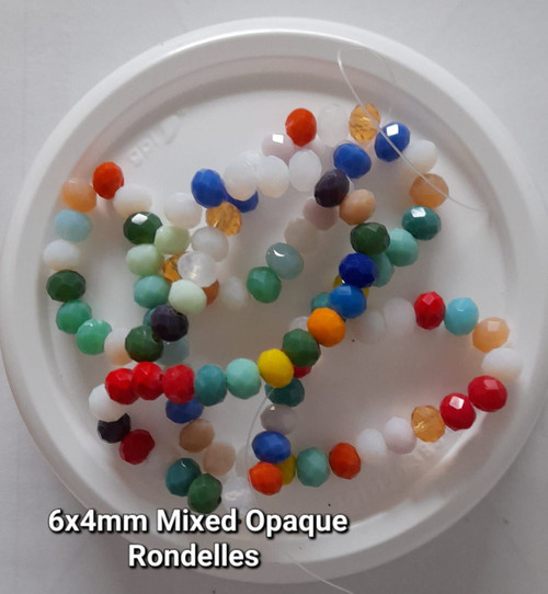 Mixed colours Opaque 6x4mm Faceted Glass Rondelles
