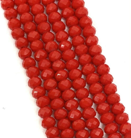 6x4mm Faceted Glass Rondelles - RED OPAQUE - approx 100 beads / 16 inch strand