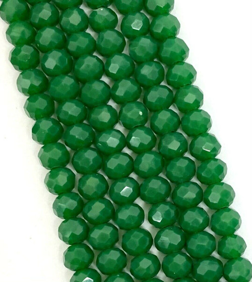 3x2mm Glass Rondelle beads - GREEN OPAQUE - approx 15" strand (approx 200 beads)