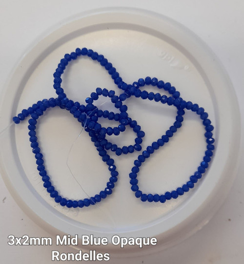 Mid Blue Opaque 3x2mm Faceted Glass Rondelles