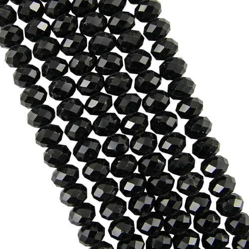 Black Opaque 8x6mm Faceted Glass Rondelles