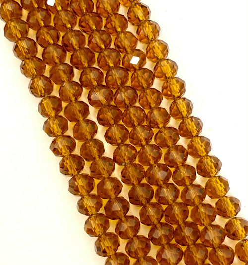 8x6mm Faceted Glass Rondelles - AMBER - approx 72 beads / 17 inch strand