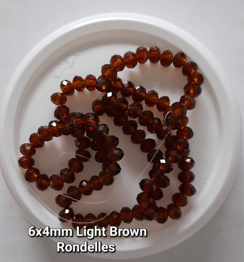 6x4mm Glass Rondelle beads - LIGHT BROWN - approx 18 inch strand (approx 100 beads)