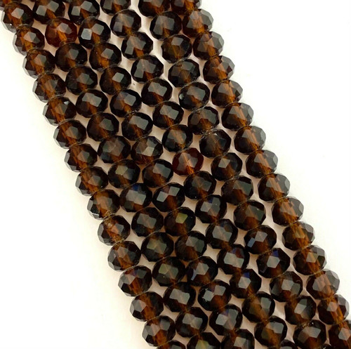 10x8mm Faceted Glass Rondelles - DARK BROWN - approx 72 beads / 22 inch strand