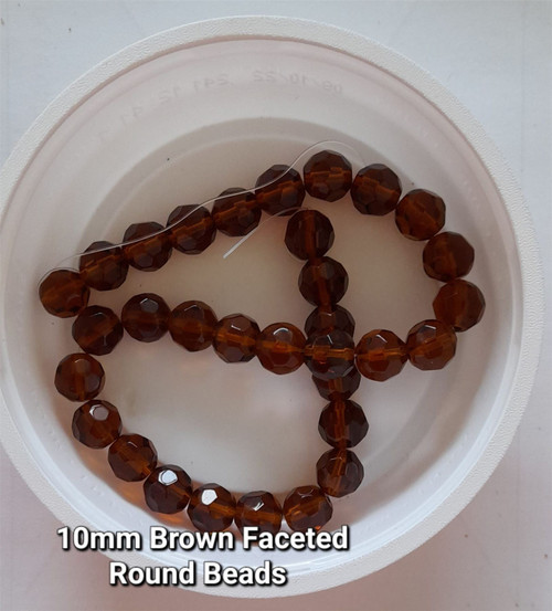 Strand of faceted round glass beads - approx 10mm, Brown, approx 30 beads, 12in