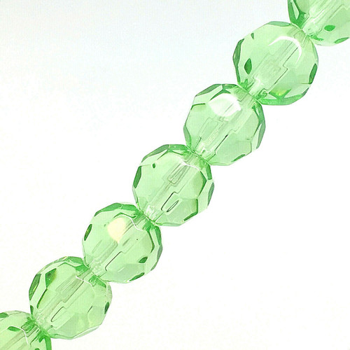 Strand of faceted round glass beads - approx 10mm, Light Green, approx 30 beads, 12in