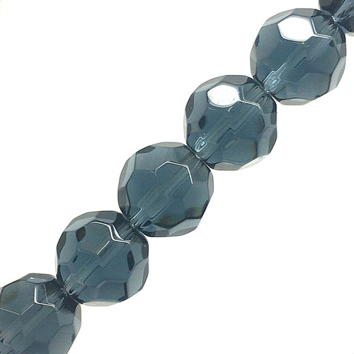 Strand of faceted round glass beads - approx 12mm, Grey, approx 28 beads, 12in