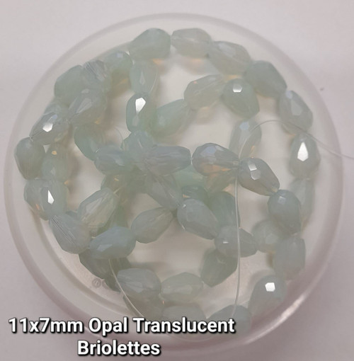 Strand of faceted drop glass beads (briolettes) - approx 11x7mm, Opal effect, approx 72 beads