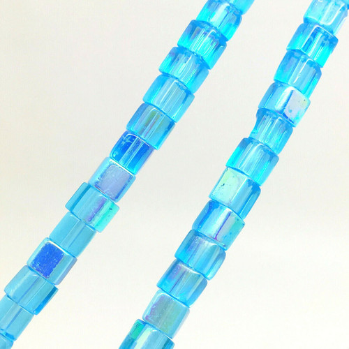 4mm Glass Cube beads - TURQUOISE AB - approx 12" strand (75 beads)