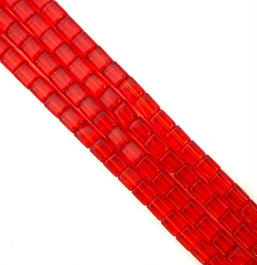 4mm Glass Cube beads - RED - approx 12" strand (75 beads)