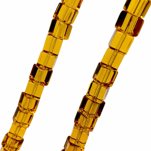 4mm Glass Cube beads - GOLD - approx 12" strand (75 beads)