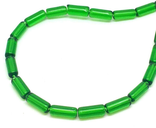 10x4mm Glass Tube Beads, EMERALD GREEN, approx 12" strand, 32 beads