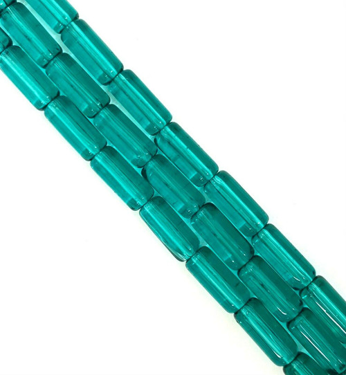 10x4mm Glass Tube Beads, TEAL, approx 12" strand, 32 beads