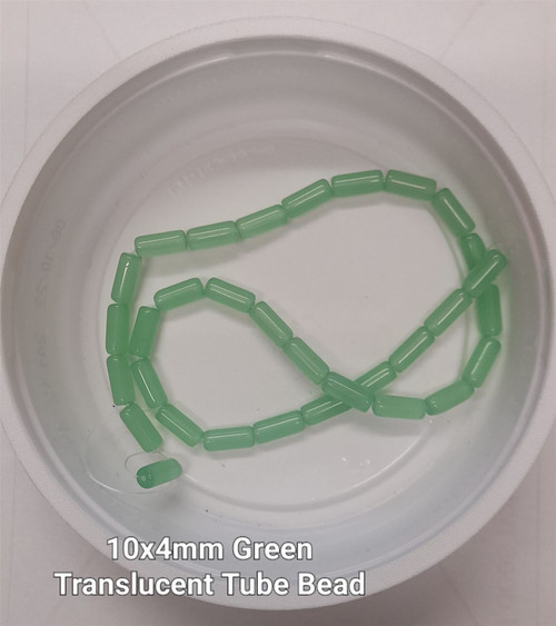10x4mm Glass Tube Beads, GREEN TRANSLUCENT, approx 12" strand, 32 beads