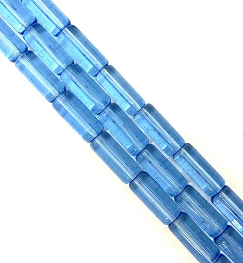 10x4mm Glass Tube Beads, TANZANITE (light blue), approx 12" strand, 32 beads