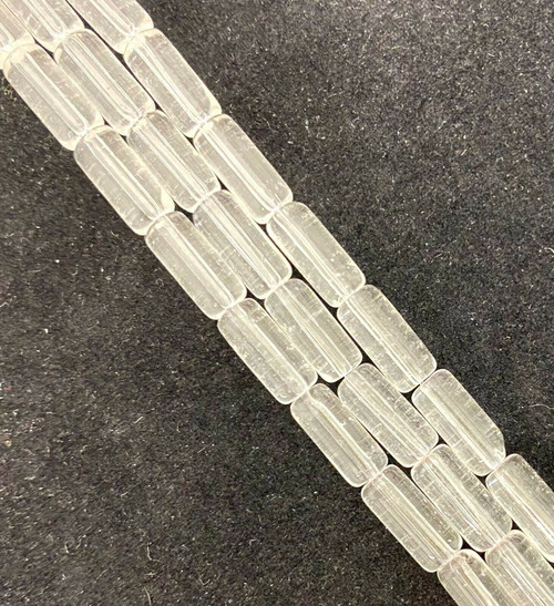 10x4mm Glass Tube Beads, CLEAR, approx 12" strand, approx 32 beads