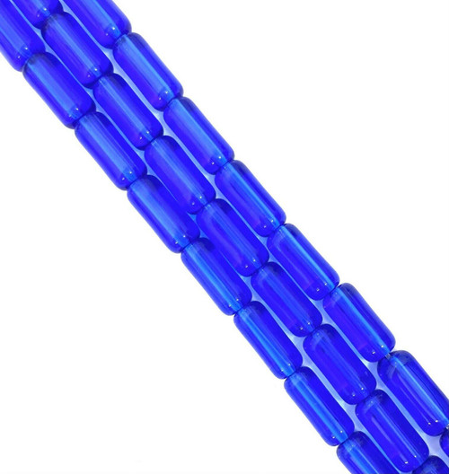 10x4mm Glass Tube Beads, BLUE, approx 12" strand, 32 beads