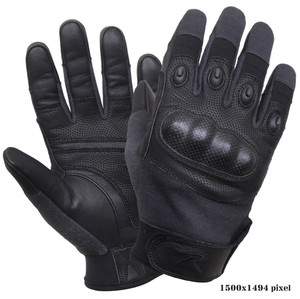 Rothco's Carbon Fiber Hard Knuckle Gloves offer superior protection and defense, featuring a design that incorporates textured genuine leather with molded carbon fiber knuckles.