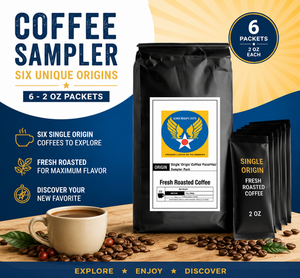 Discover our six best-selling coffees in one convenient sampler pack. Each 2-ounce portion brews 4–6 cups, perfect for trying before committing to full bags. This curated selection features three signature blends—6 Bean, Cowboy, and Breakfast—alongside three single origins from Peru, Mexico, and Bali. All ground to standard grind, compatible with any brewing method. Subscribe and save 10% on every order.