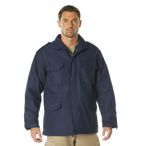 M-65 Field Jacket is made for insulation from cold environments. Water Repellent Outer Shell Adds Protection from Wind, Rain, Snow, And Sleet
Removable Quilted Button-In Liner Provides Additional Warmth and Can Be Worn on Its Own – A Perfect All-Season Jacket, pictured in Navy Blue