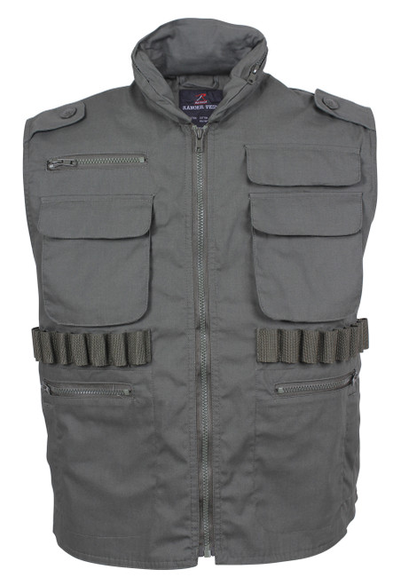 Rothco's Ranger Vest is constructed with a Cotton / Polyester material and features eight front hook & loop and zippered pockets, rear hook & loop game bag, shell loops and a zippered collar with hood. The vest is available in 6 colors including Woodland Camouflage and Black (Black is also available in kid's sizes as well)