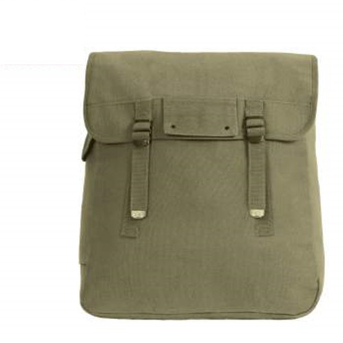 Modeled after the World War II Musette Bag, Rothco's jumbo version retains the classic design while offering a larger size (15" x 15" x 5"). This military musette bag includes a spacious main compartment and an internal compartment that extends the entire length of the bag, ideal for storing various essential items. Additional storage is provided by a full-length snap button back compartment and a flap closure side pocket. The adjustable backpack straps are equipped with metal buckle clips, allowing you to attach them to a separate shoulder strap and convert the musette bag into a shoulder bag (shoulder strap not included). Constructed from unwashed heavyweight 22oz cotton canvas, the jumbo musette bag is durable enough to carry the weight of your gear during travel.