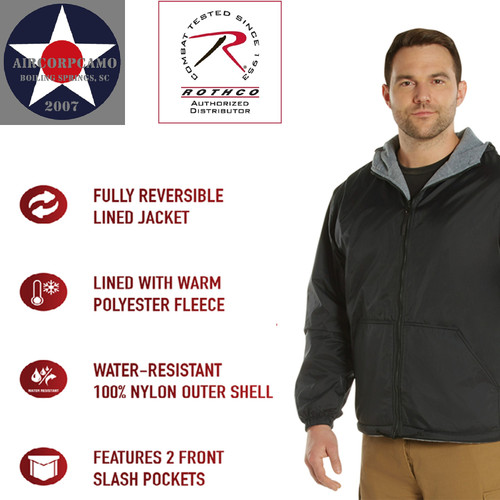Rothco Reversible Lined Jacket With Hood - BLACK