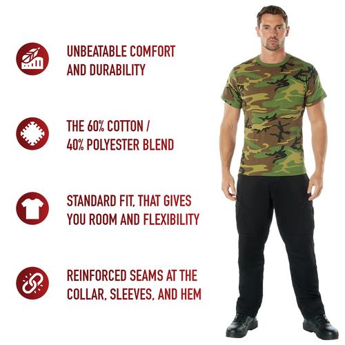 Ready for Action: Inspired by field-proven military camouflage patterns and colors, our Camo T-Shirts are an absolute must-have! These t-shirts are great for airsoft players, outdoor enthusiasts, gym-goers, and anyone who likes camo.