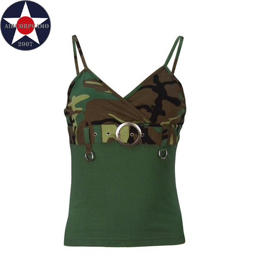 Women's 2-Tone Tank Top with Buckle- Woodland Camo & Olive 
Discontinued Rothco item still available at Aircorpcamo Tactical
