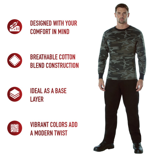 BLACK CAMO
Breathable Comfort: Cotton blend construction ensures comfort and durability for a lasting long sleeve tee.
Versatile Layering: Ideal as a base layer under tactical gear such as our Conceal-Ops Vests or Travel Vests.