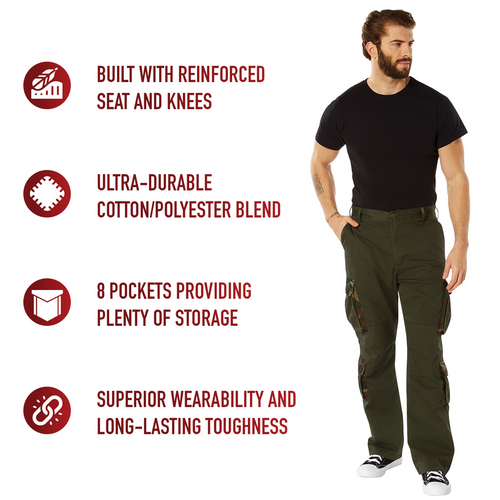Soft & Rugged Material: Constructed from a durable cotton / polyester fabric blend, our Vintage Paratrooper Cargo Fatigue Pants offer long-lasting wear without compromising comfort or mobility. The fabric easily withstands outdoor conditions, such as hiking, yard work, or construction, yet breathable enough for warm-weather adventures and casual all-day wear.