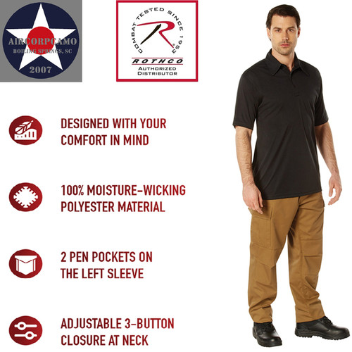 BLACK - Rothco Tactical Performance Polo Shirt