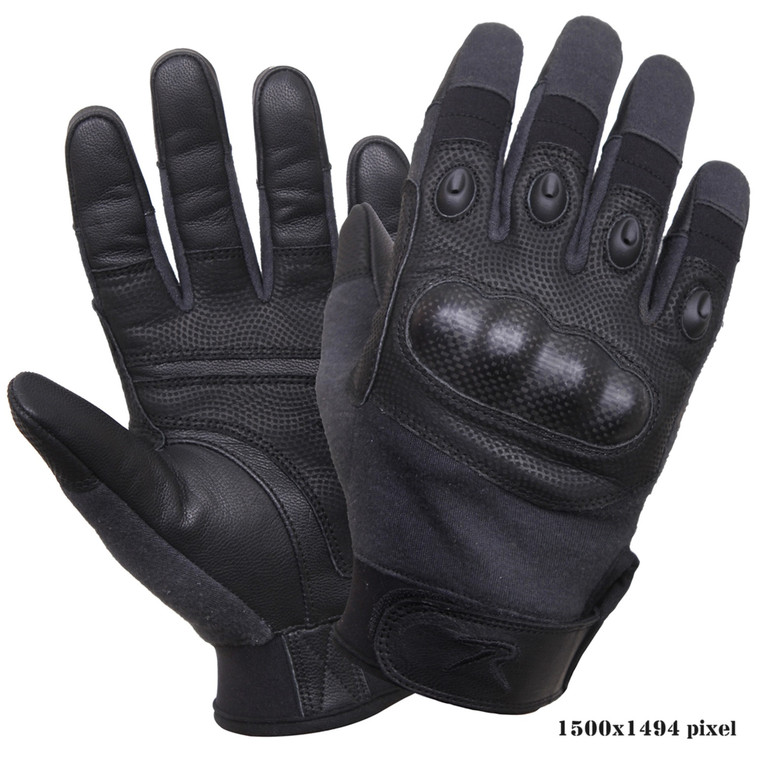 Rothco's Carbon Fiber Hard Knuckle Gloves offer superior protection and defense, featuring a design that incorporates textured genuine leather with molded carbon fiber knuckles.