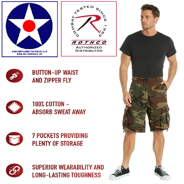 Woodland Camo - Rothco Vintage Utility Cargo Shorts