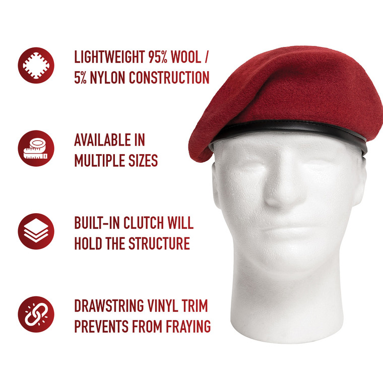 Shape Maintenance: Lightweight 95% wool and 5% nylon construction ensures the beret retains its distinctive shape.