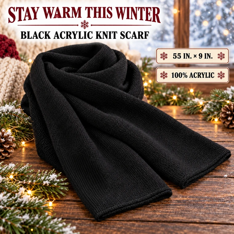 The G.I. Non-Allergenic 100% Acrylic Scarf (55 x 9 inches) in Black