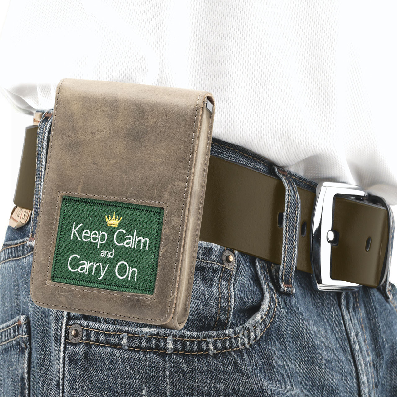 Springfield XD9 Keep Calm and Carry On Xtra Mag Brown Leather Holster