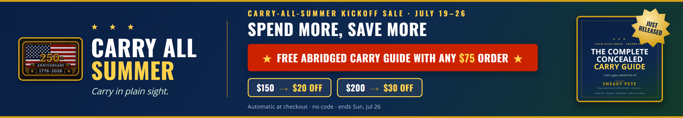 Carry-All-Summer Kickoff Sale — free abridged Concealed Carry Guide with any $75 order