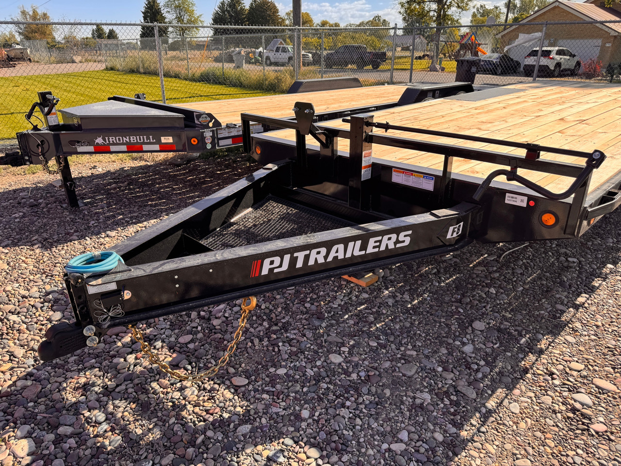P.J. Trailers 2027 F8 20' Deckover Flatbed | Tandem Axle Axle 10K, Extended Tongue, Open Storage Tray, Slide In Ramps, Straight Deck