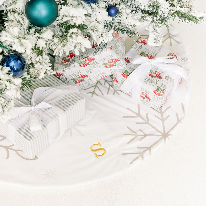 Personalized Tree Skirt - Embroidered - Falling Snowflakes