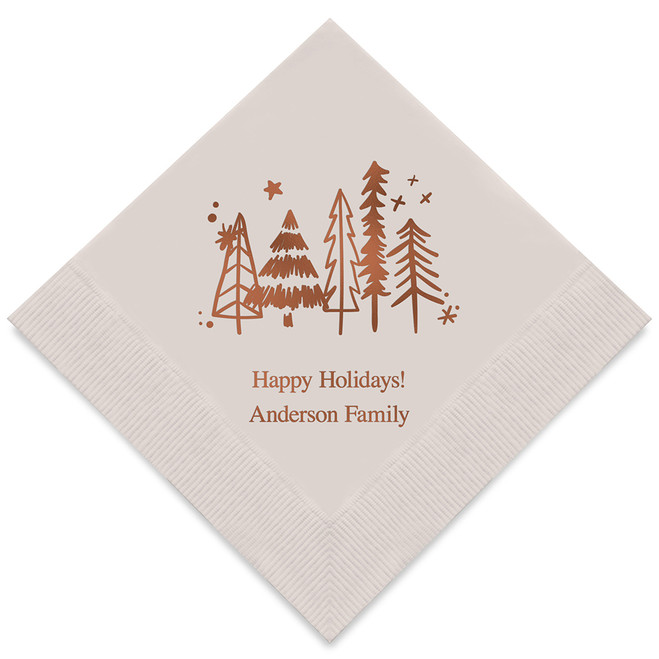 Personalized Holiday Napkins - Christmas Pine Trees