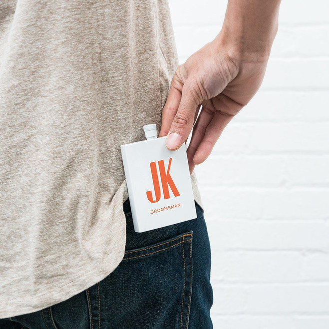 Personalized Flask in White Stainless Steel - Monogram Text